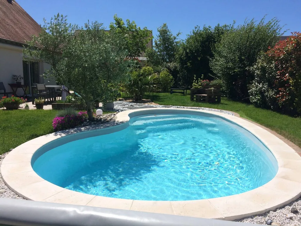 piscine dans jardin avec pelouse
