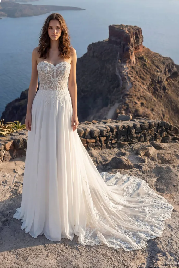 Robe de mariée fluide bustier en dentelle à Marseille