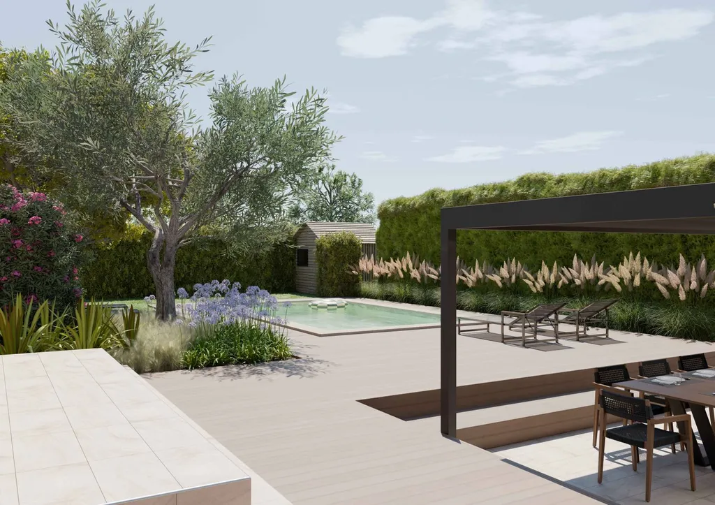 Terrasse en bois sur mesure à Pélissanne 13330, créant une transition harmonieuse entre espace extérieur et jardin