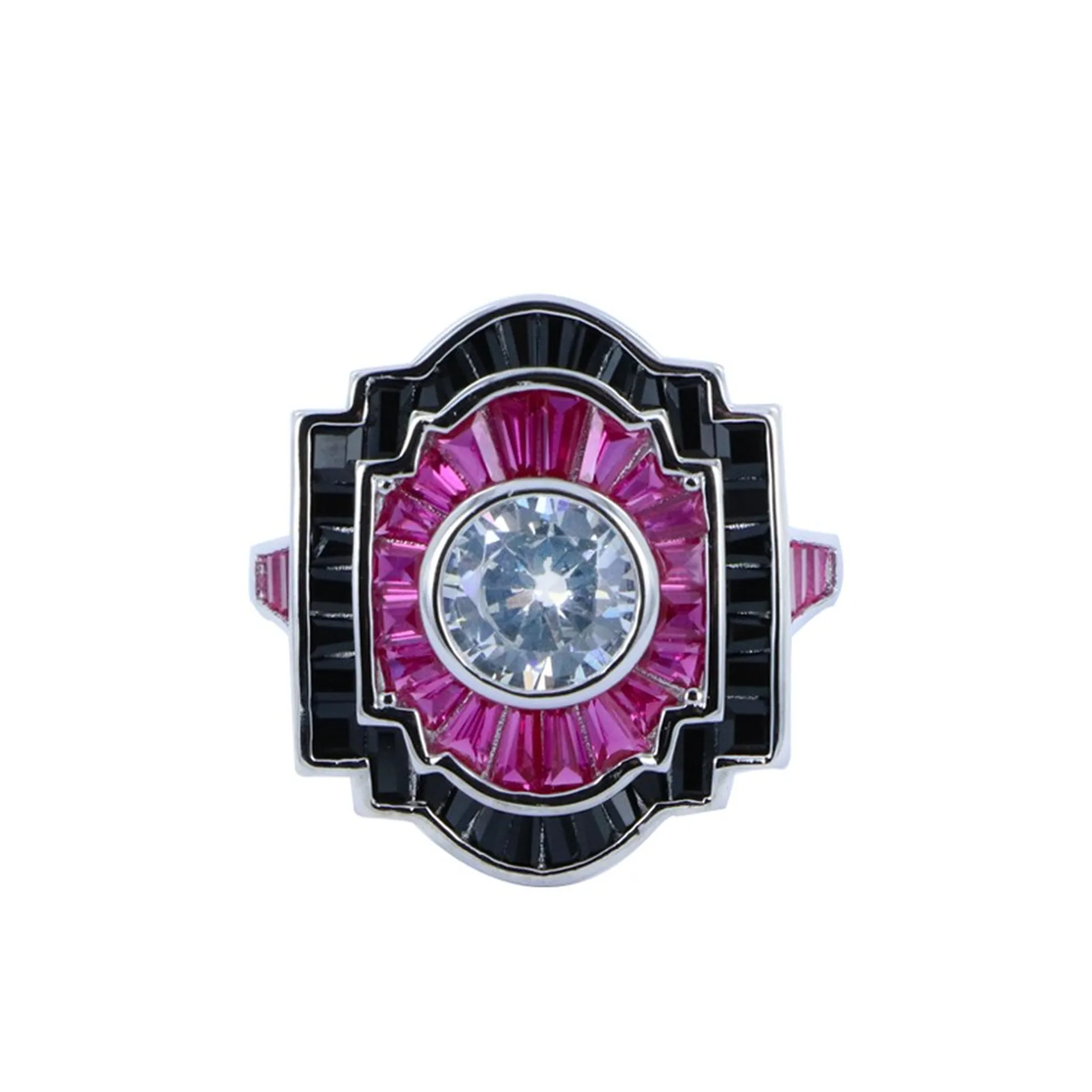 Bague graphique argent 925 avec pierre centrale brillante – Or Ligne La Teste-de-Buch