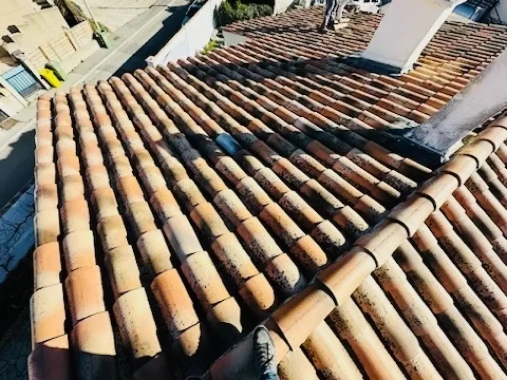 Intervention de couvreur pour un nettoyage de tuiles de toiture de maison près de Aix en Provence 