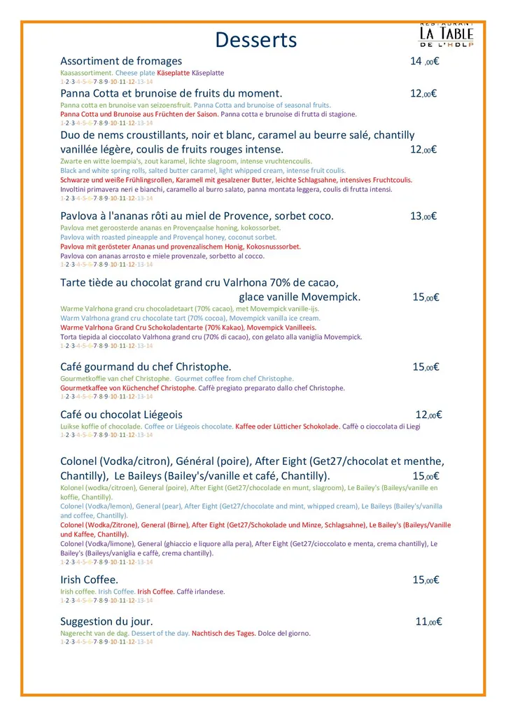 Les desserts de notre carte 