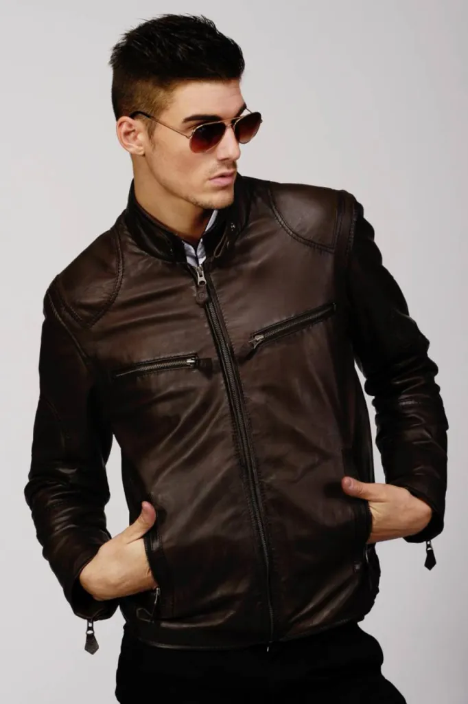 blouson cuir marron homme