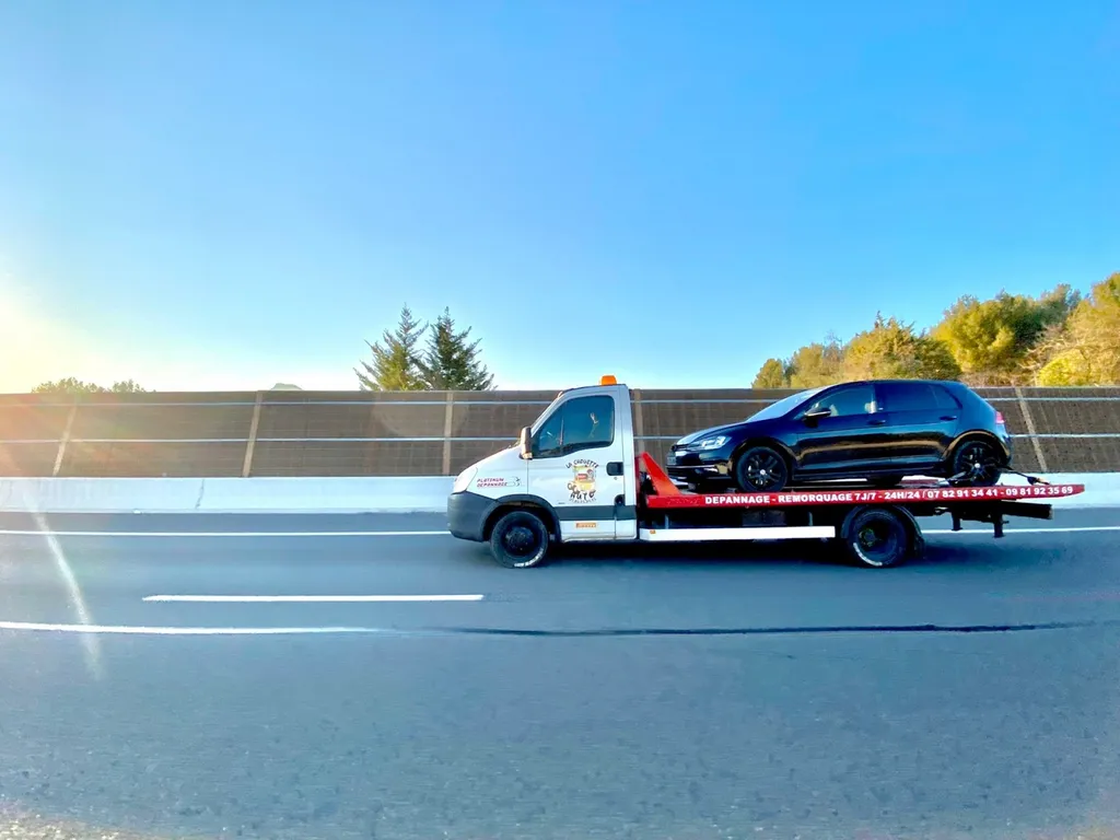  Remorquage Golf 7 après une sortie de route Carnoux platinum carrosserie 