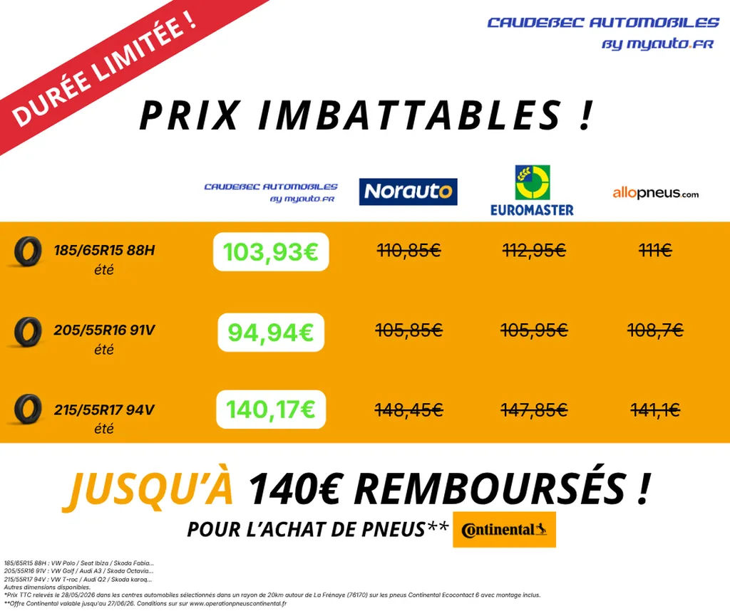 Offre pneus Continental : remplacer ses pneus à petit prix chez Caudebec Automobiles à La Frénaye
