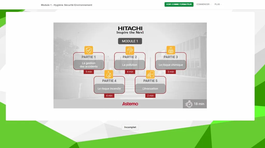 Plateforme LMS : hébergement des modules e-learning conçus pour la société HITACHI