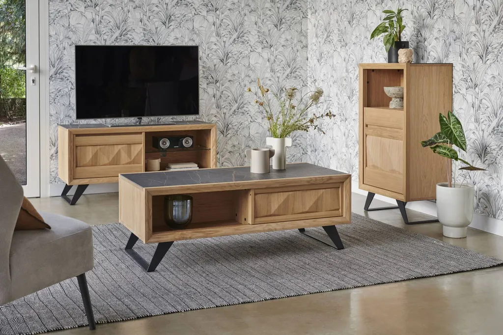 Vente d'une salle à manger complète en bois rehaussée de céramique dekton, DELTA