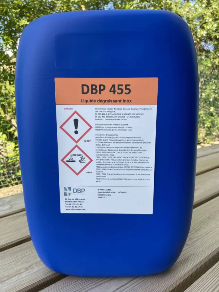 DBP 455 - Produit pour le dégraissage et la passivation des aciers inoxydable