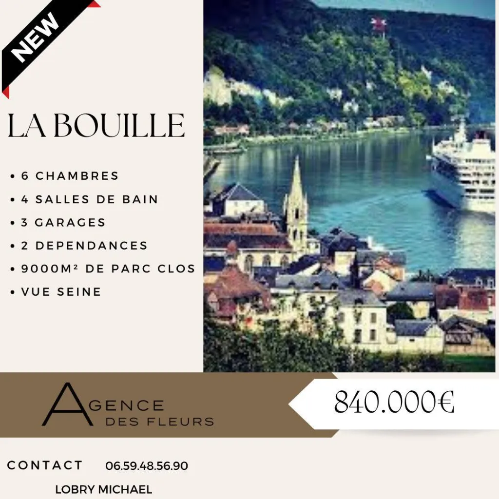 A saisir belle propriété de 285 m² édifiée sur 9000 m² de parc commune de LA BOUILLE 76530