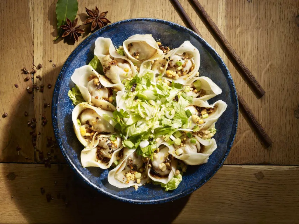 réalisation de photographie de plat culinaire pour restaurant raviolis au porc sans soupe