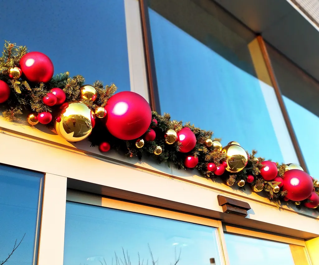 Guirlande décorée extérieure pour la façade d' AUDI à Saint Fons