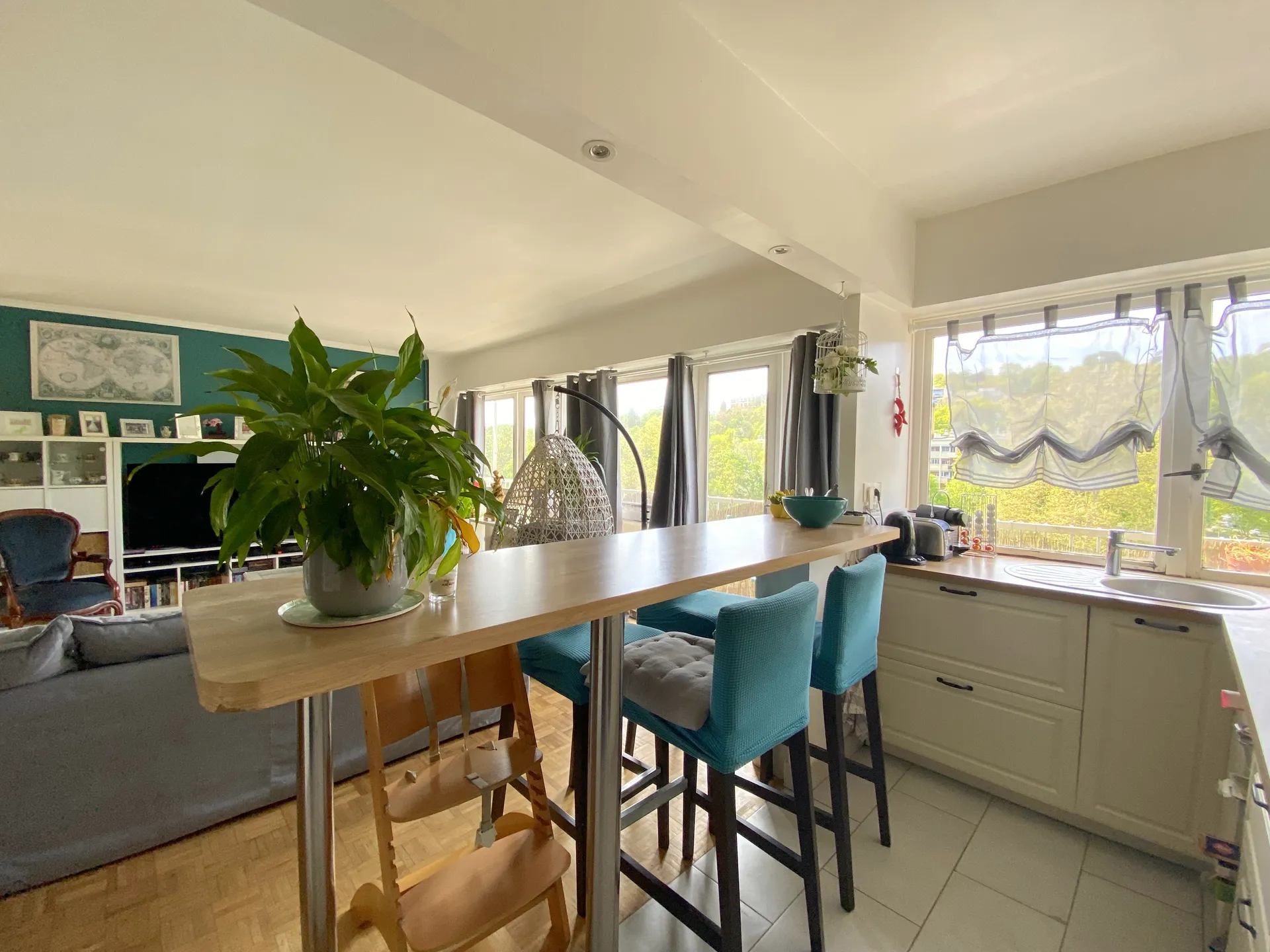 cuisine ouverte sur le double séjour de 34m²