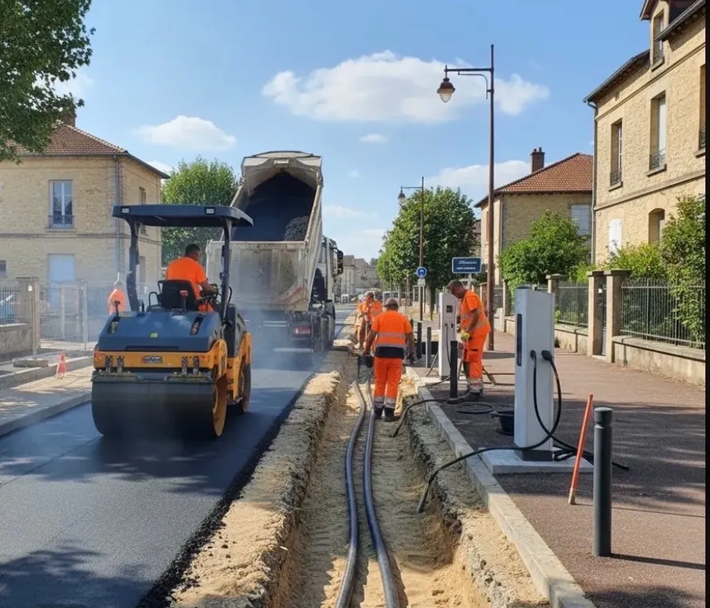 À Martillac 33650 en Gironde, création de parc de bornes de recharge V2C Trydan avec génie civil, enrobé à chaud et supervision multi-tarifs pour flottes professionnelles multi-marques.
