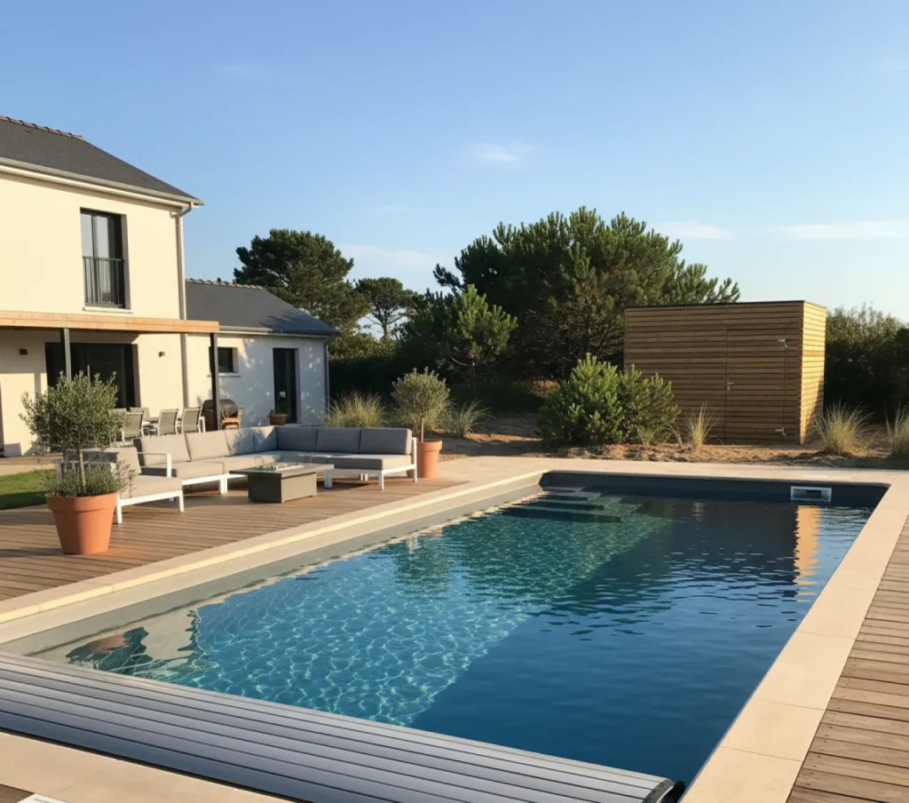 Piscine sur-mesure avec volet immergé sécurisé à Bordeaux, Gironde - Alohapiscines.com