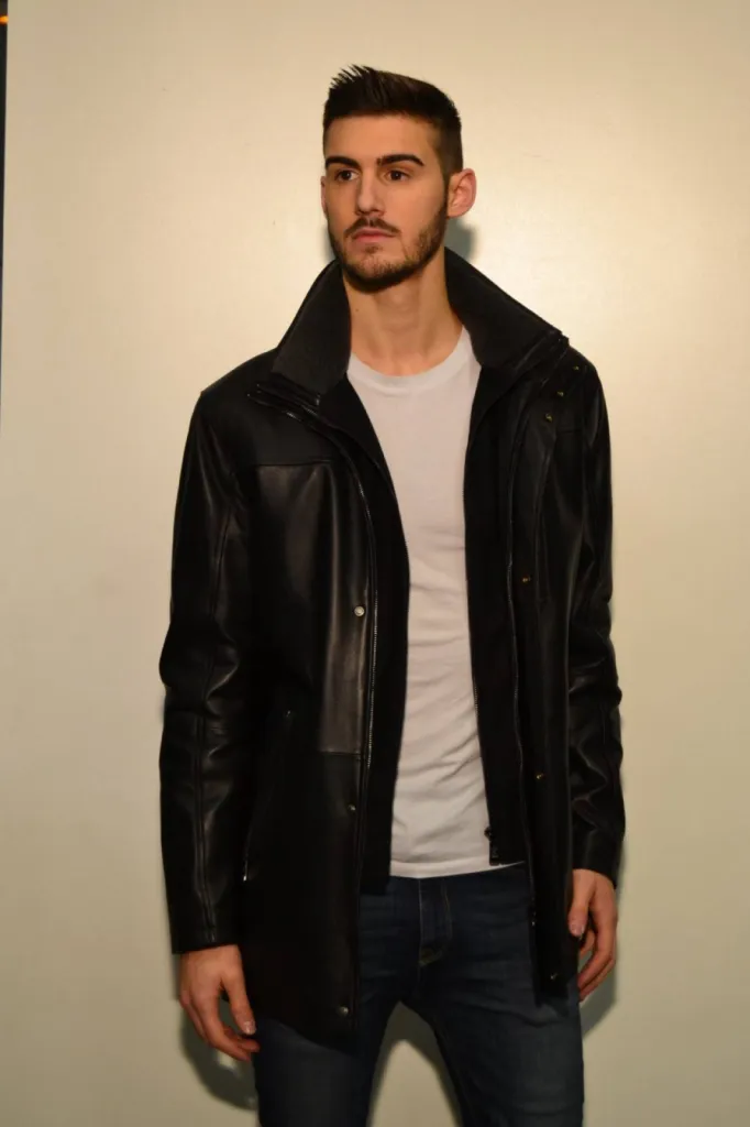 parka cuir noir Giovanni homme