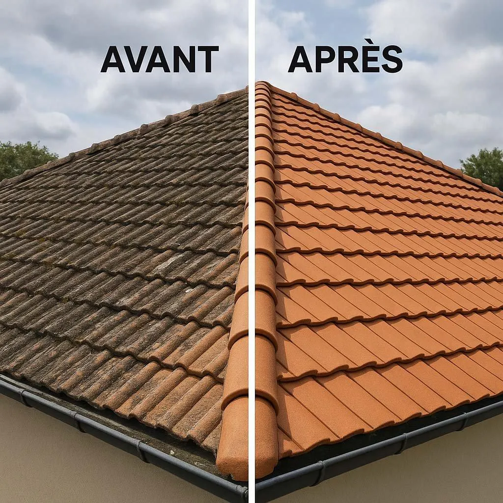 Nettoyage curatif de toiture à Longueau proche Glisy pour éliminer les lichens et les traces de pollution atmosphérique dans la Somme