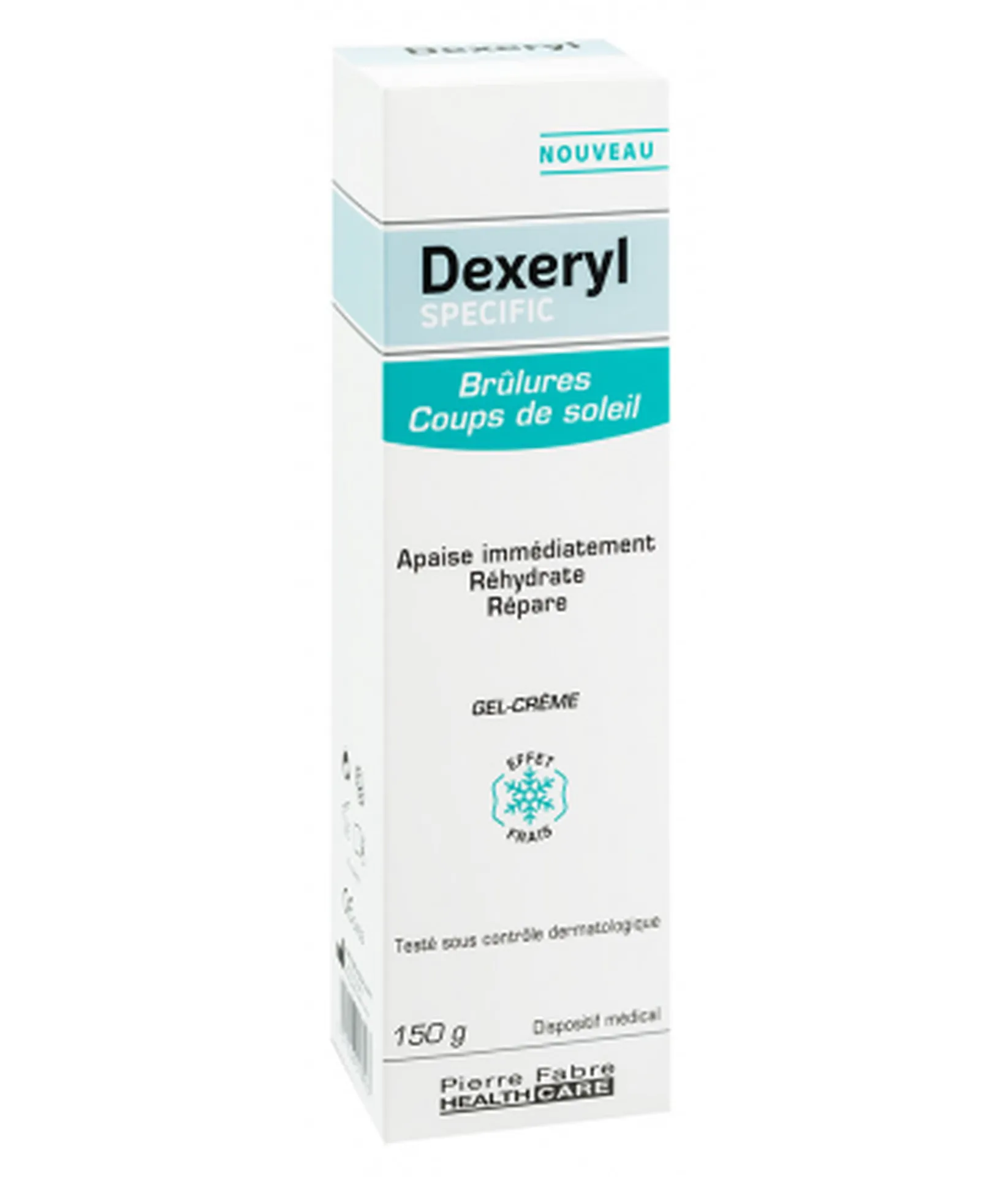 Dexeryl gel crème brûlures et coups de soleil, pour un effet frais et un bien être complet de la peau, en format 150g