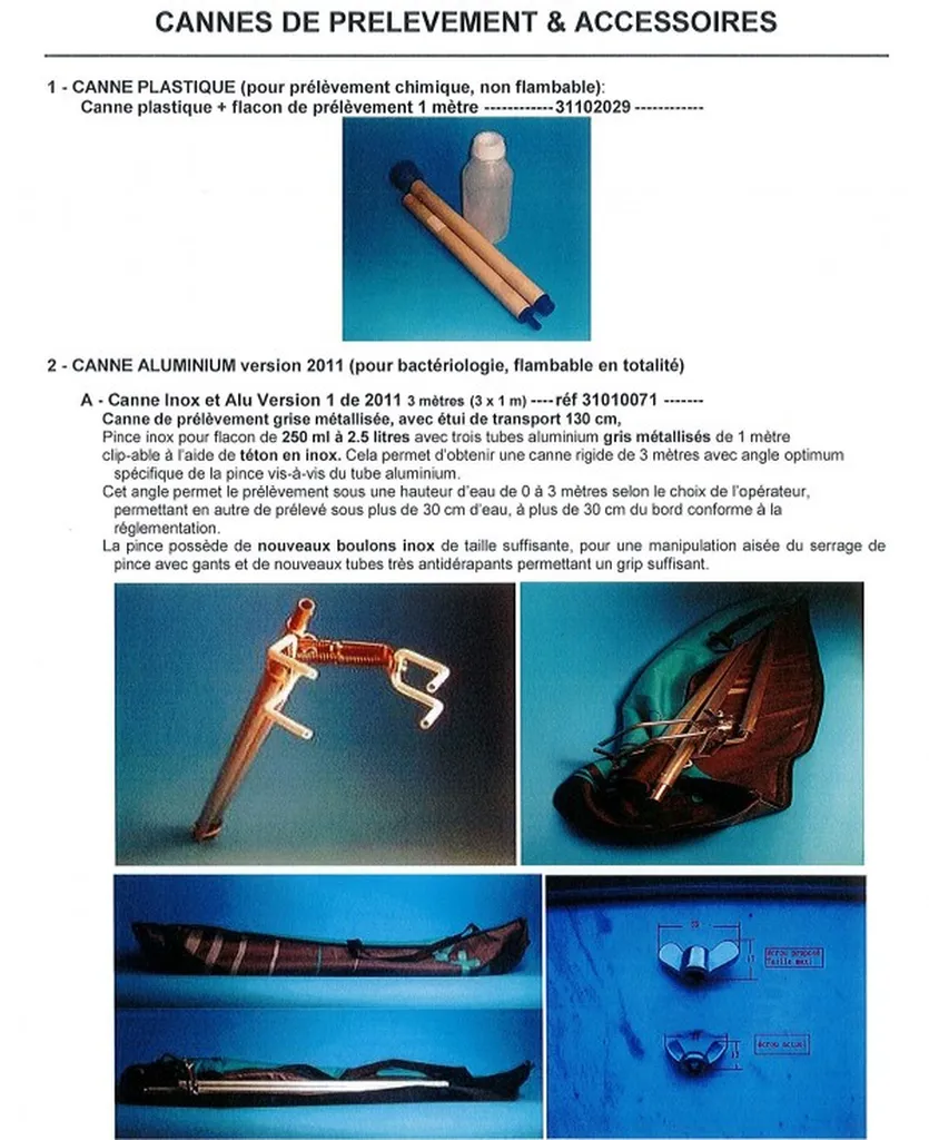 canne de prélèvement plastique ou aluminium