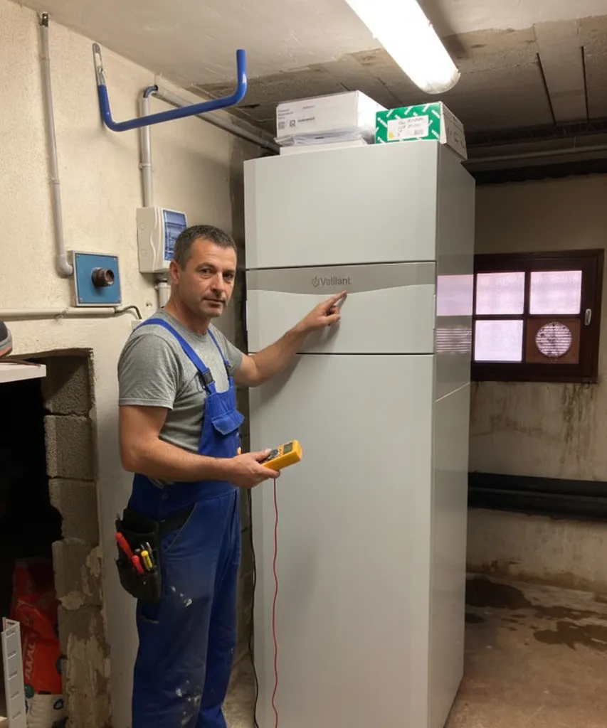 Enerchauffage :installation d'une pompe a chaleur air/eau haute température de marque Vaillant