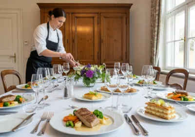 Chef à domicile menu gastronomique raffiné avec service complet et cuisine créative personnalisée à Benfeld en Alsace