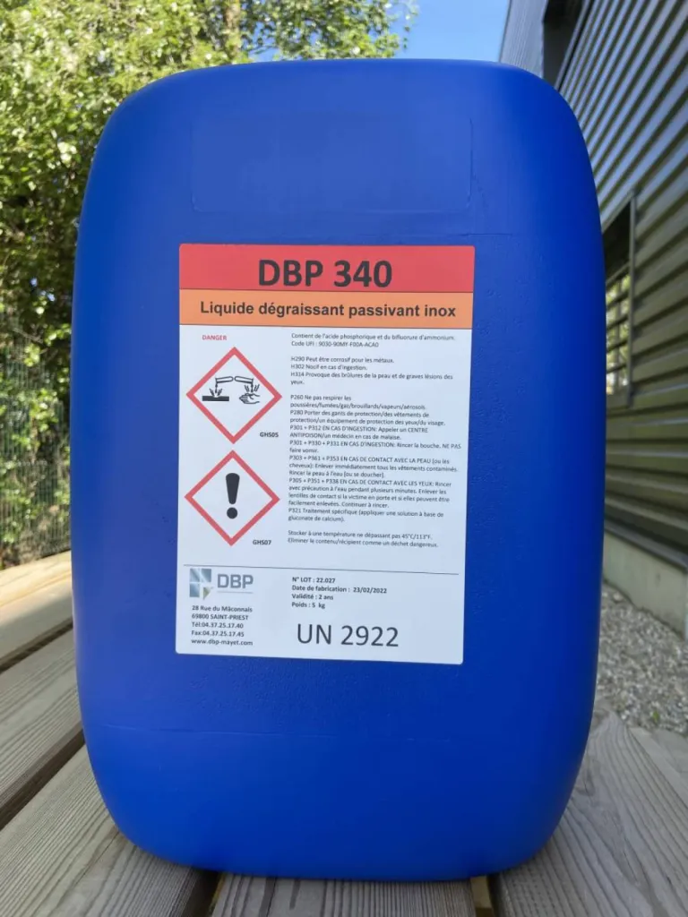 DBP 340 - Produit dégraissant et désoxydant des surfaces en métal inox - Meuse (55)