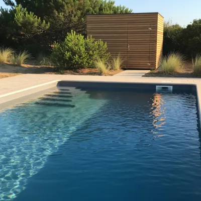 piscine coque 7,5 x 3,5 m à Mimizan et son local technique clé en main avec aloha piscines landes