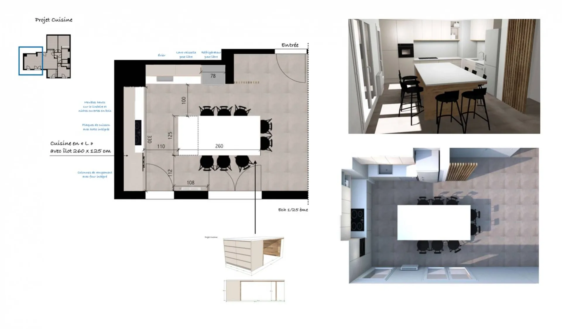 Architecte d’intérieur pour aménagement de cuisine sur plan dans un appartement neuf ou VEFA