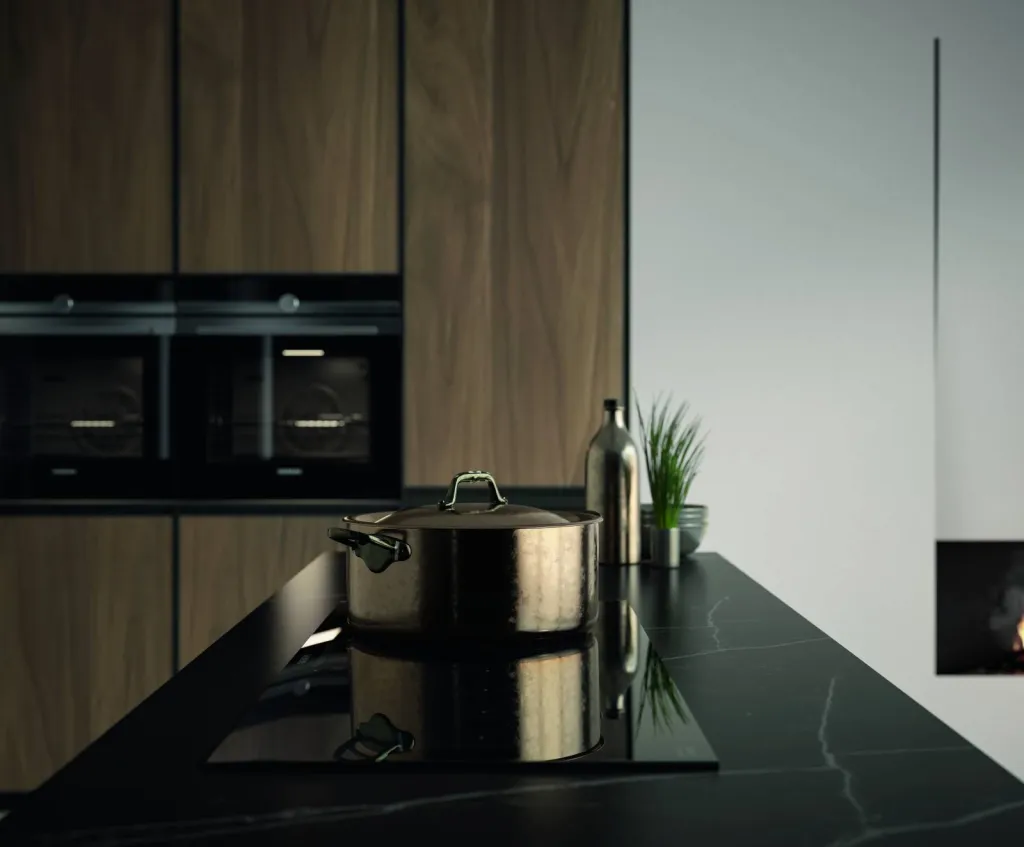 Cuisine aménagée italienne avec ilot cadre alu design près de Sanary