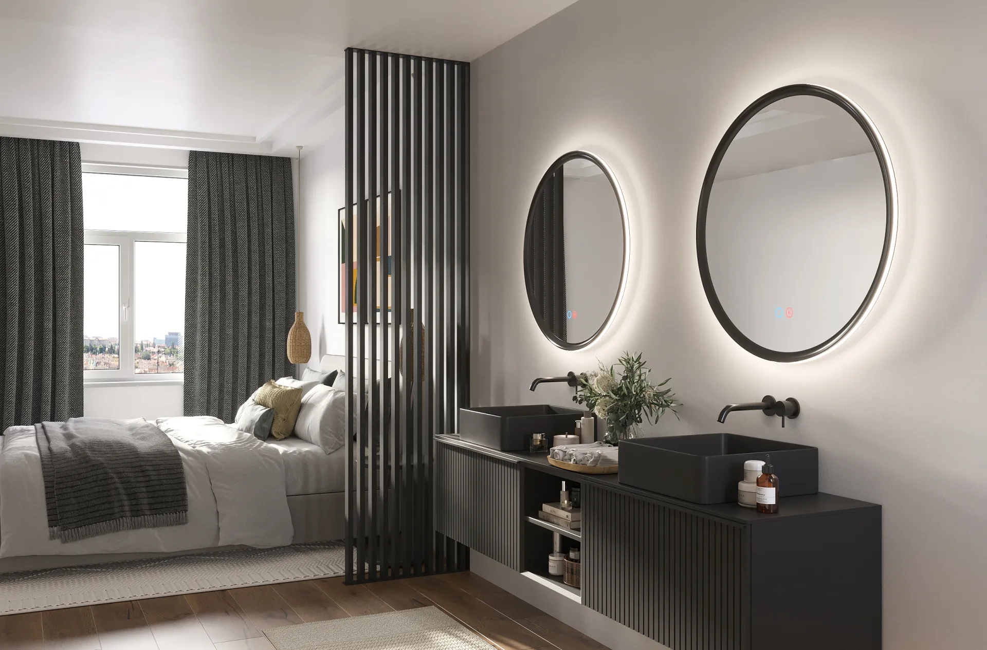 À Rouen, le miroir TORINO se démarque par sa double bande LED rétroéclairée.