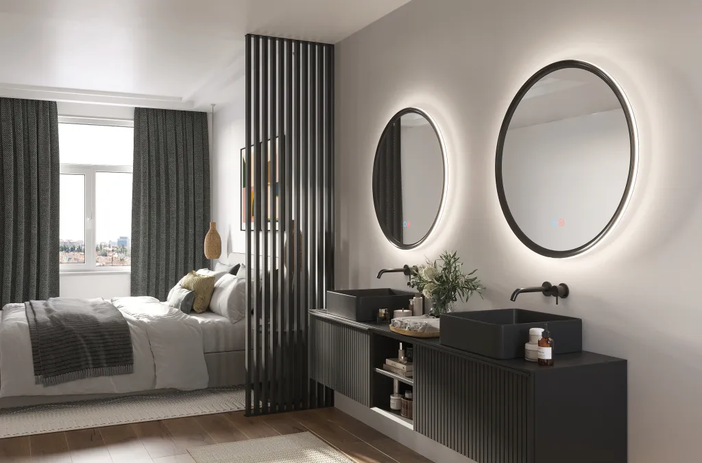 À Rouen, le miroir TORINO se démarque par sa double bande LED rétroéclairée.