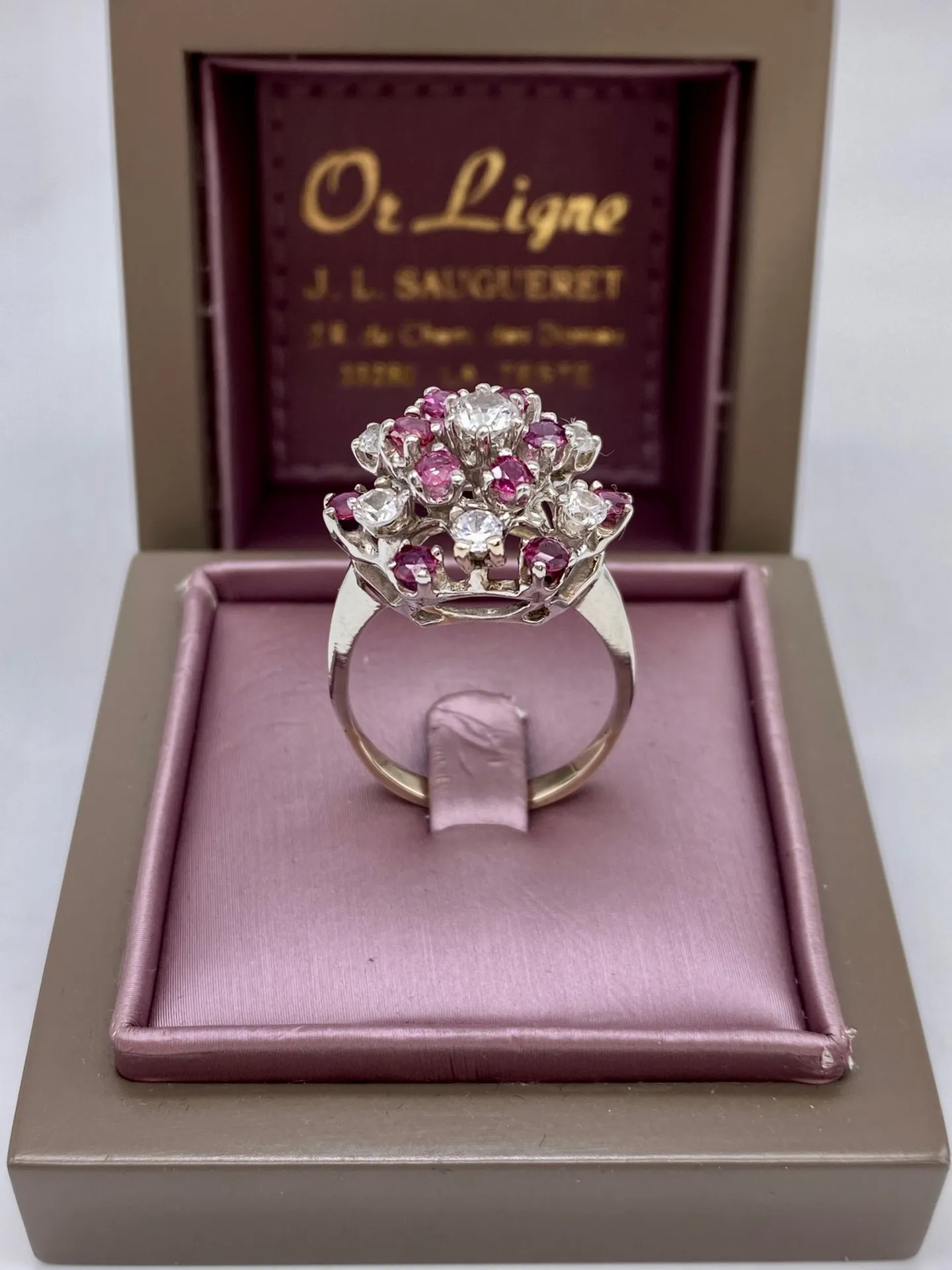 Ou acheter une bague volumineuse en or blanc 750/1000ème avec des rubis? Chez Or Ligne à La Teste de Buch, bijouterie près de Bordeaux
