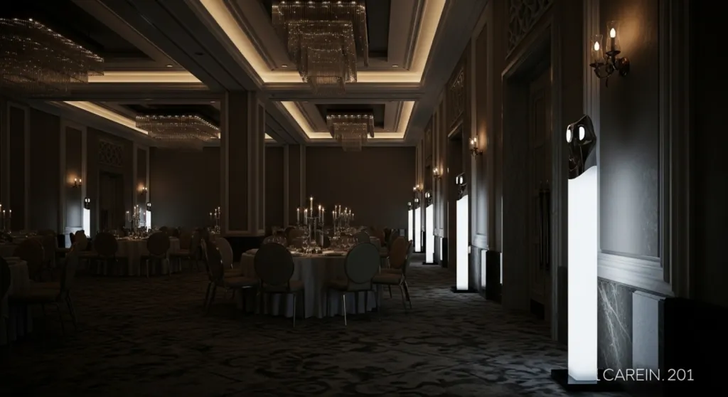 Éclairage architectural et totems lumineux LED pour mise en valeur de salle de réception à Carcassonne à partir de 140 € TTC