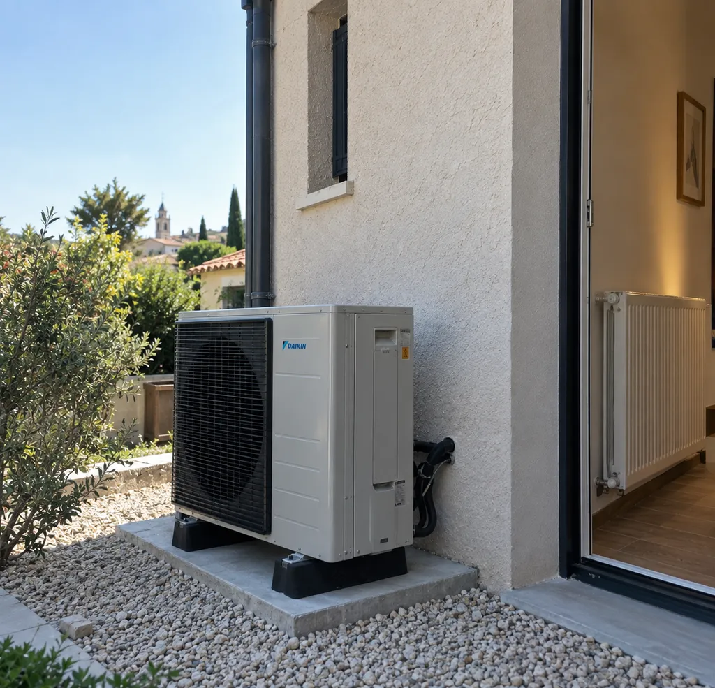 Installation d’une pompe à chaleur air/eau avec radiateurs basse température dans une maison rénovée à Carpentras dans le Vaucluse