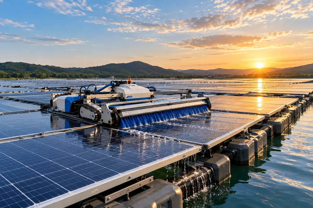 Nettoyage de centrales photovoltaïques flottantes et au sol en France avec solutions robotisées adaptées aux grandes surfaces