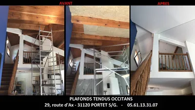 Isolation lambris poutres mezzanine - Plafonds Tendus Occitans - frouzins