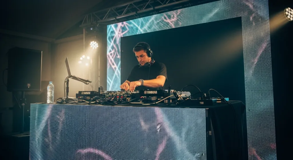 Prestation complète de sonorisation avec DJ cabine LED et son haute qualité Yamaha pour événement corporate à Montpellier