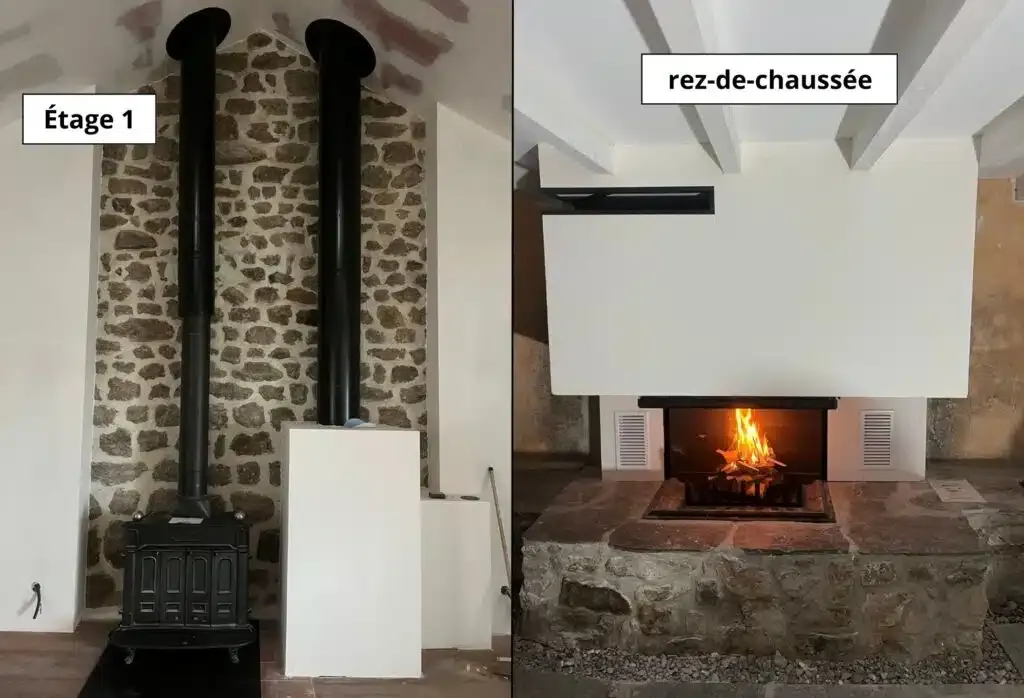 Installation d’un poêle et d’un insert à bois dans une maison à 2 étages à Saint-Agrève (07)
