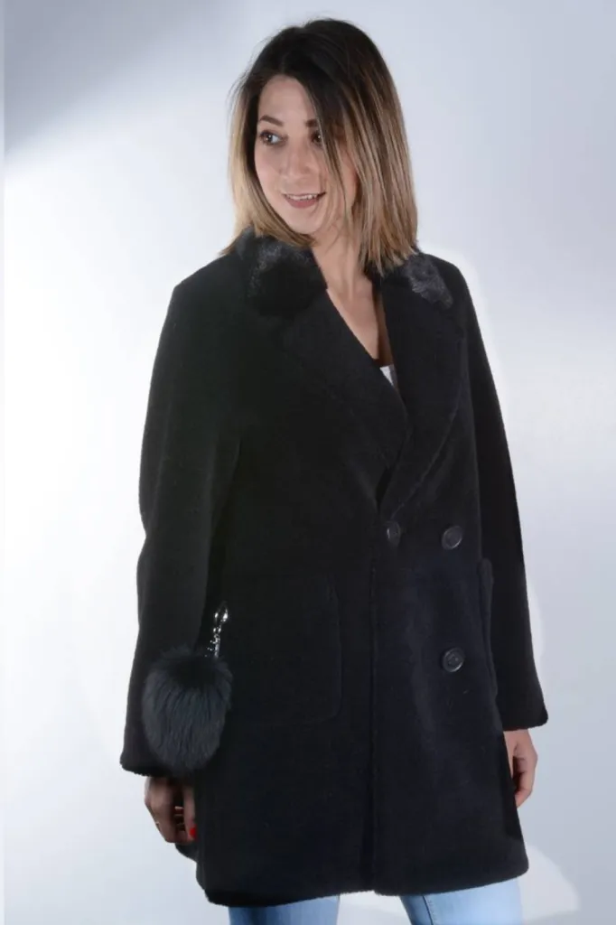 3/4 peau lainée noire femme