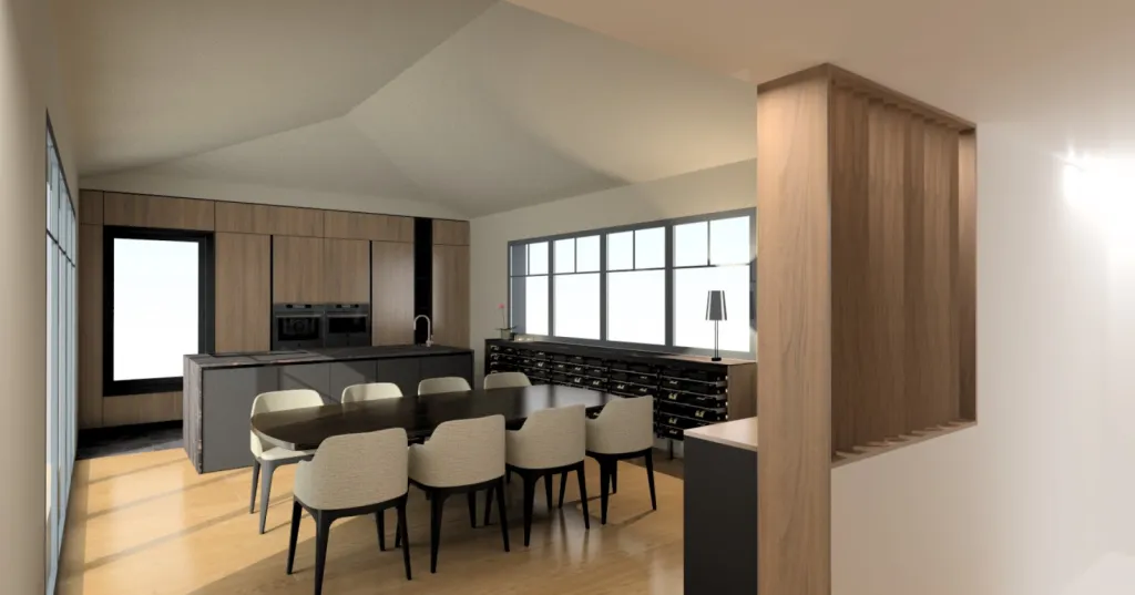 Cuisine quartier Pereire Arcachon avec façades en noyer