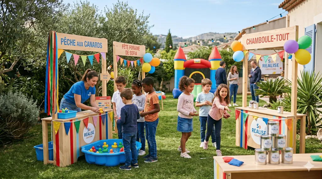 Location de jeux de kermesse pour un anniversaire enfant à Marseille permettant de recréer une fête foraine authentique dans son propre jardin