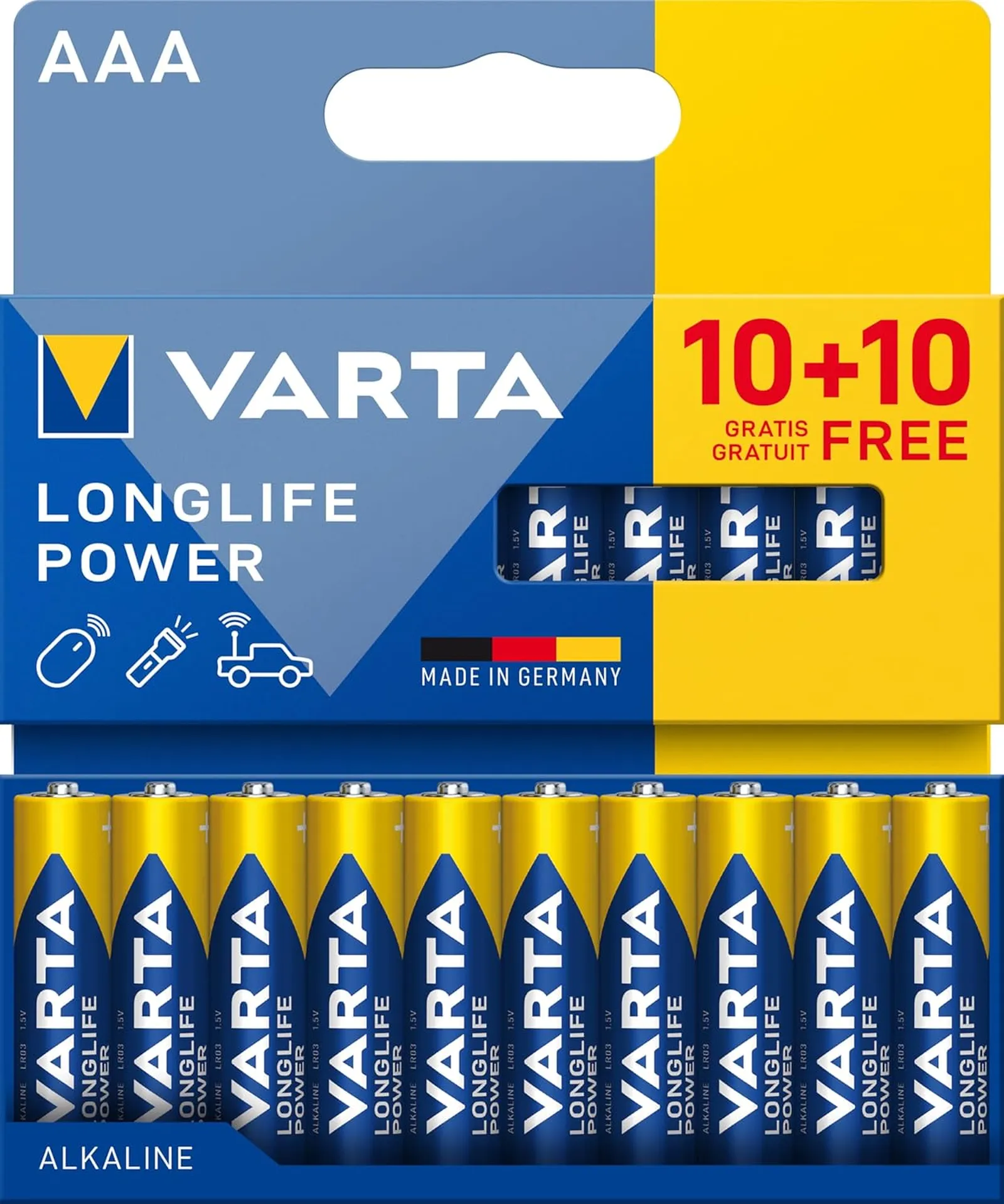 VARTA Piles AAA, 10+10 (lot de 20), Longlife Power, Alcalines, 1,5V
