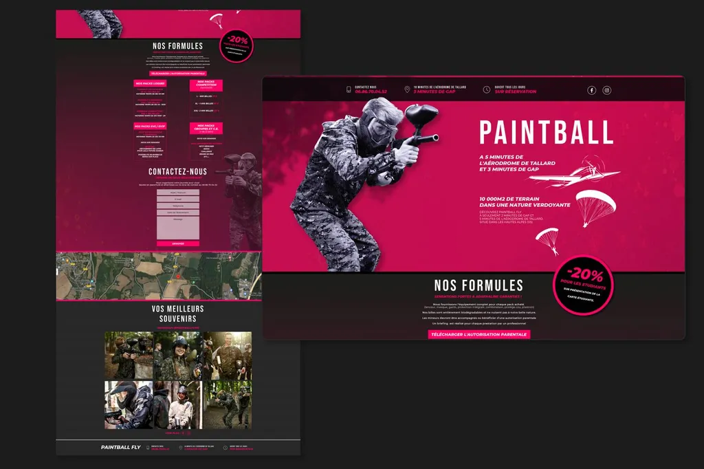 graphisme onepage page site internet pour paintball fly à gap 