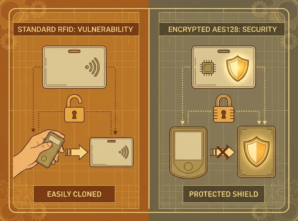 Badge RFID crypté AES128 : sécurité maximale pour contrôle d'accès professionnel en entreprise