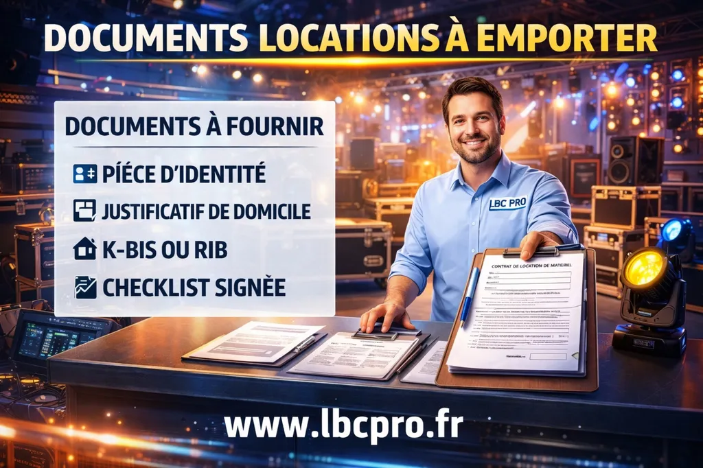 Quels sont les documents nécessaires pour une location de matériel chez lbc pro events?