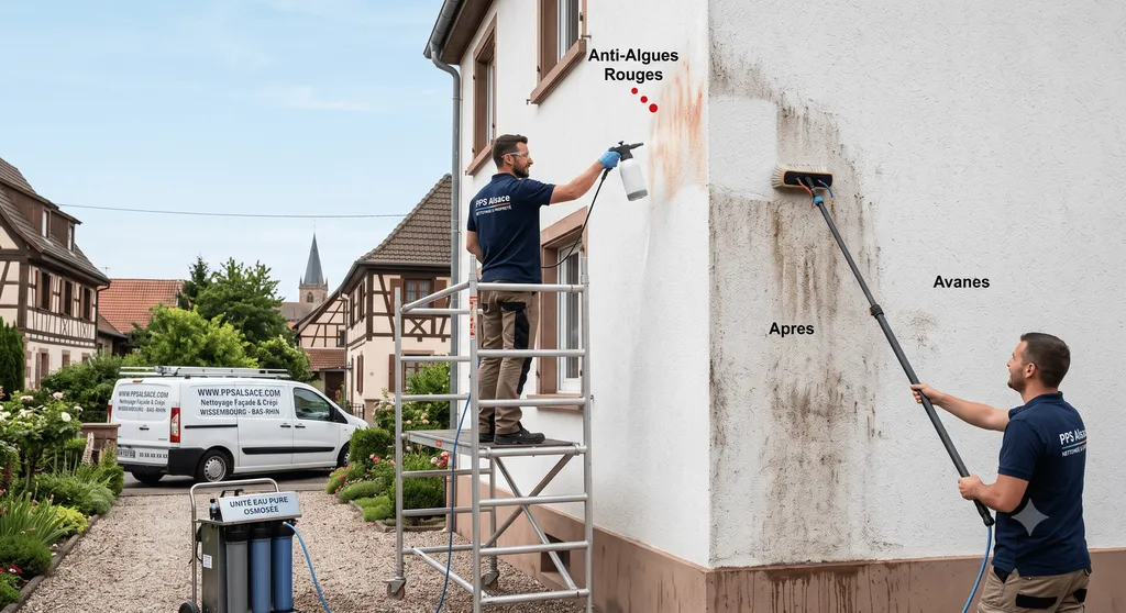 Nettoyage Façade & Crépi Gratté à Wissembourg : Pulvérisation Anti-Algues Rouges