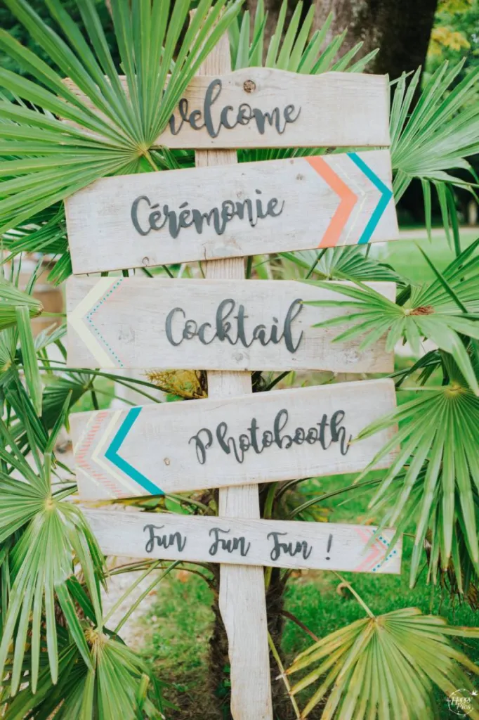 panneau directionnel décoration mariage exotique chic gironde 33