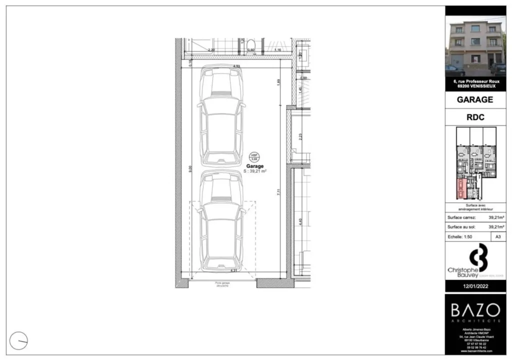 Garage spacieux de 40 m² avec porte coulissante à vendre à Vénissieux limite Lyon 8ème