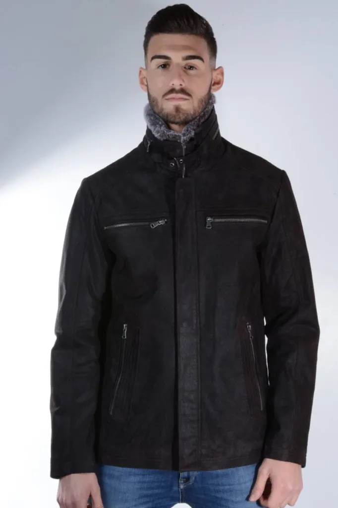 veste cuir brun homme