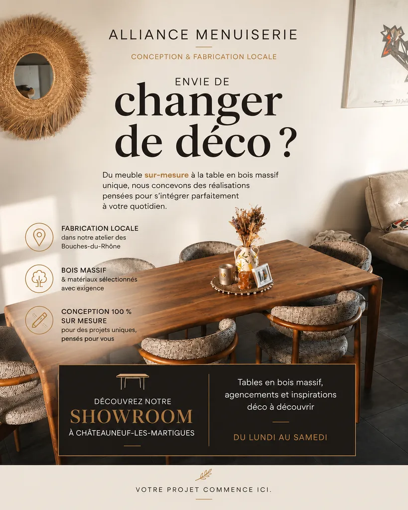 Fabrication et agencement sur-mesure de mobilier en bois massif près de Martigues