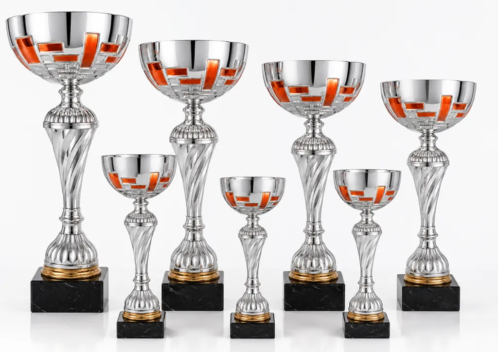 Coupe argentée et orange sur socle marbre – Réf. 6218